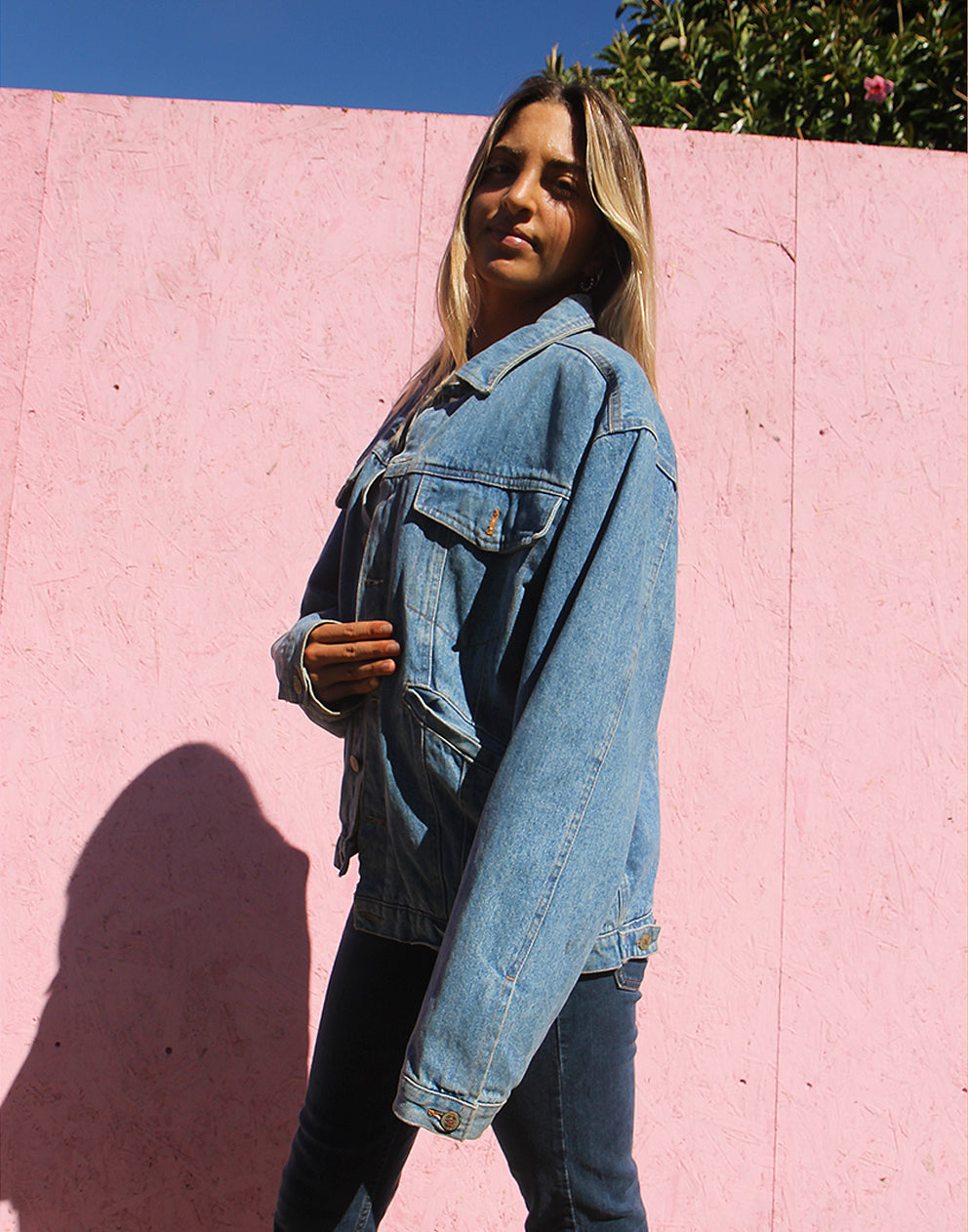 Oversized denim clearance sherpa jacket