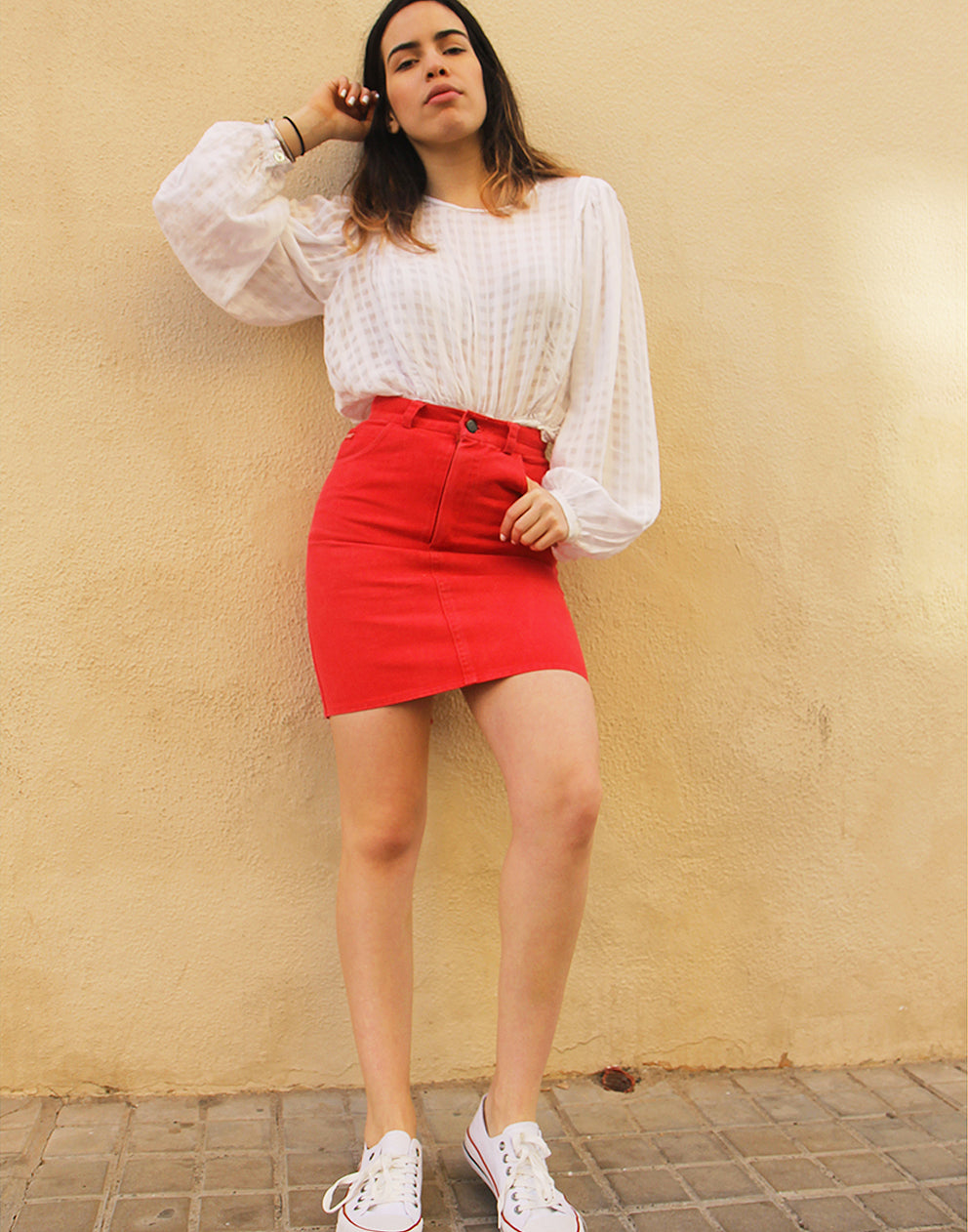 Vintage Red Denim Mini Skirt
