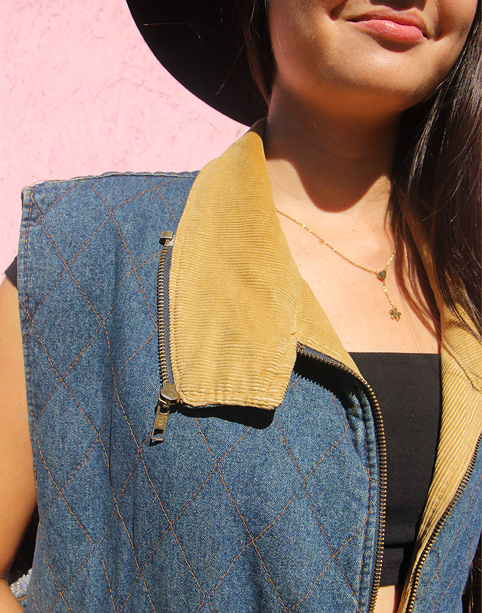 Sleeveless Jean Jacket with Quilted Lining