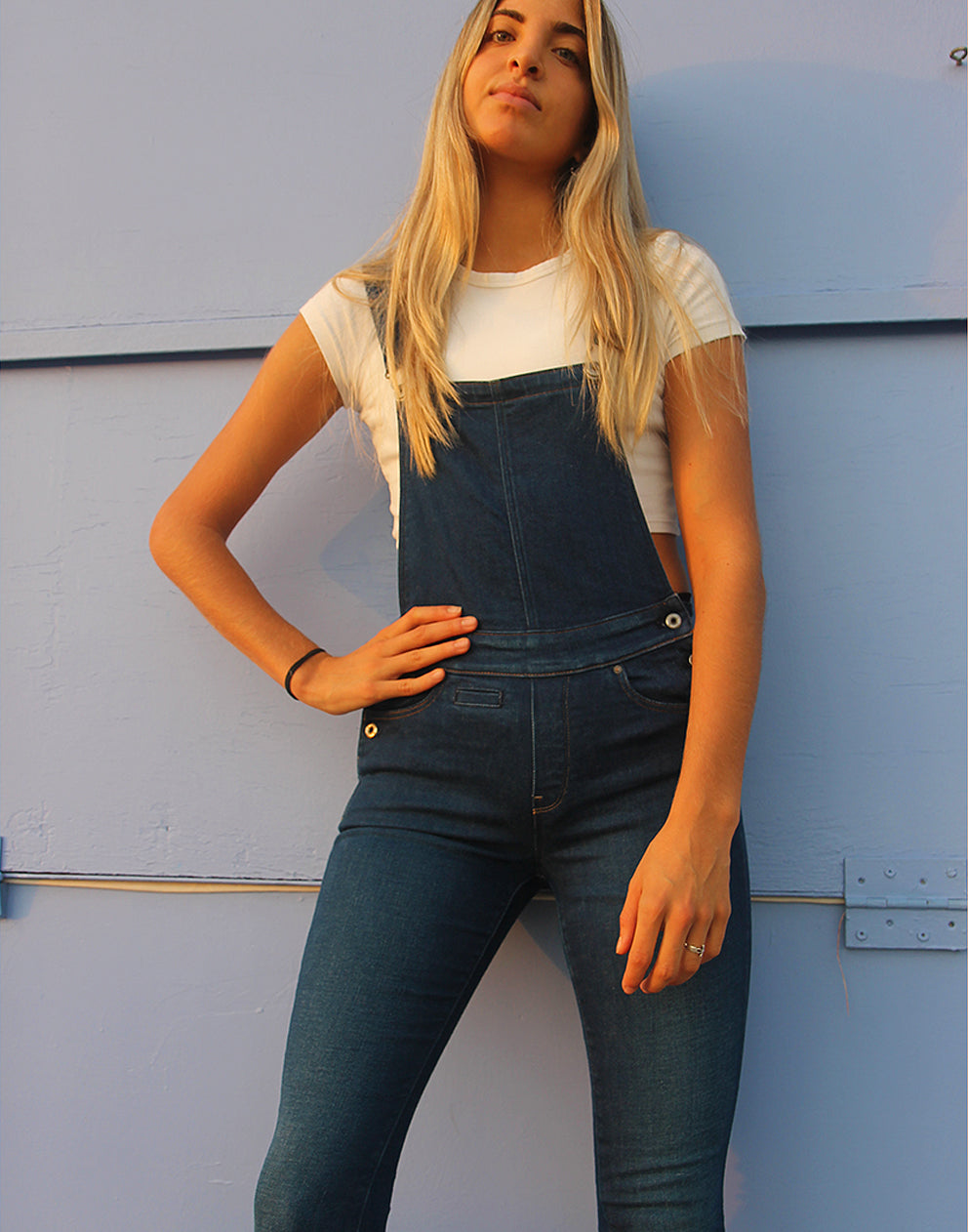 Slim Fit Long Dungarees in Blue