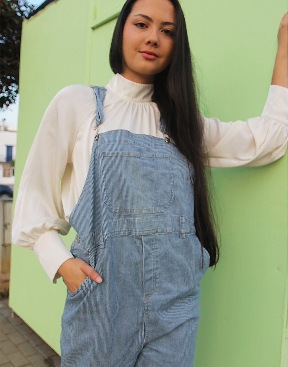 Striped Long Dungarees in Blue