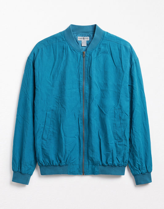 Teal Silk Bomber Jacket