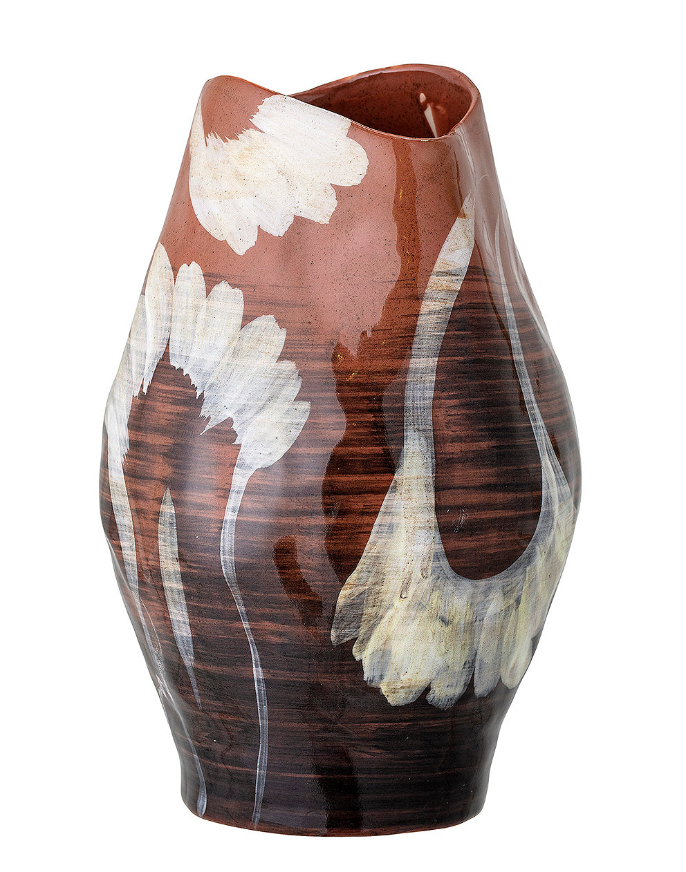 Large Stoneware Vase in Terracotta with Floral Print