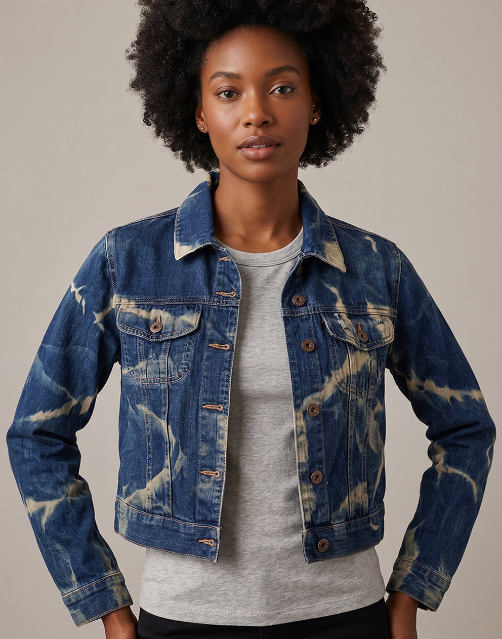 Damen-Jeansjacke mit Batikmuster