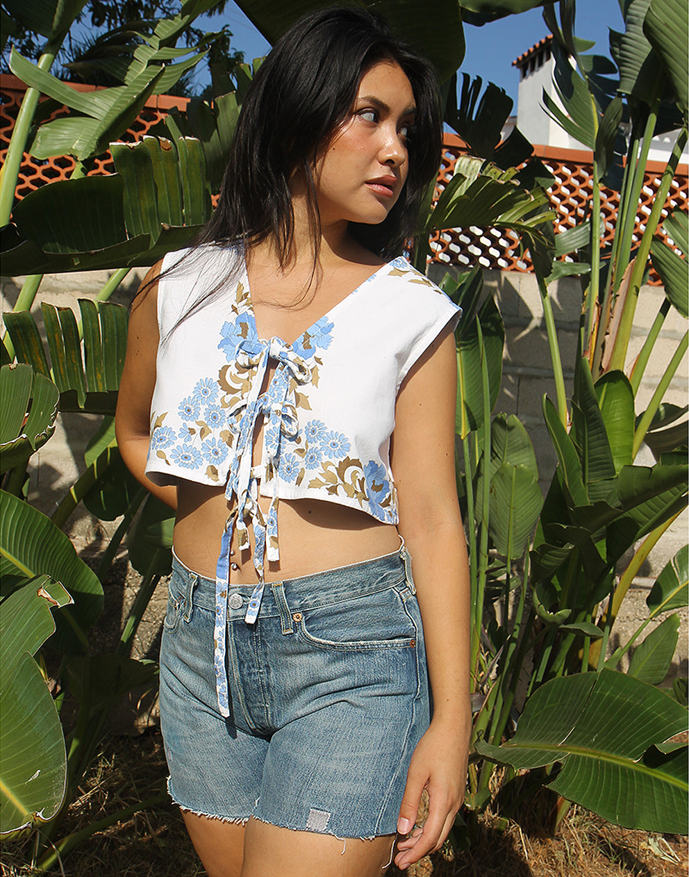 White Sleeveless Tie Front Blouse