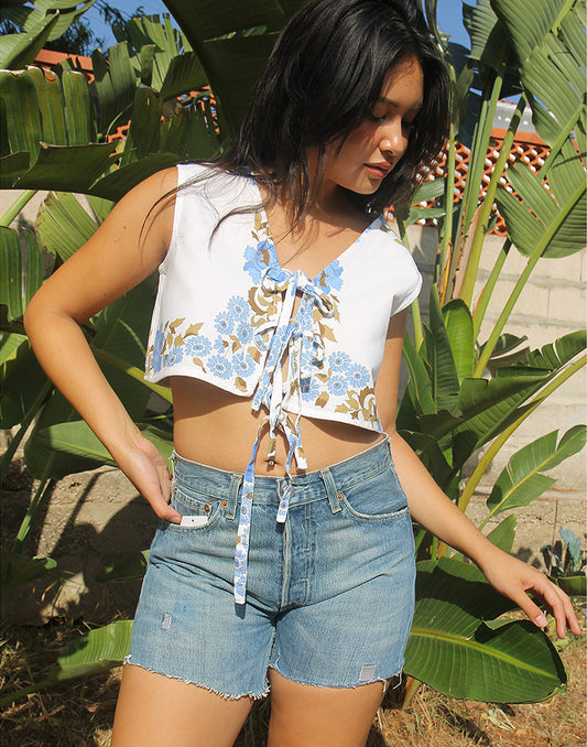 White Sleeveless Tie Front Blouse