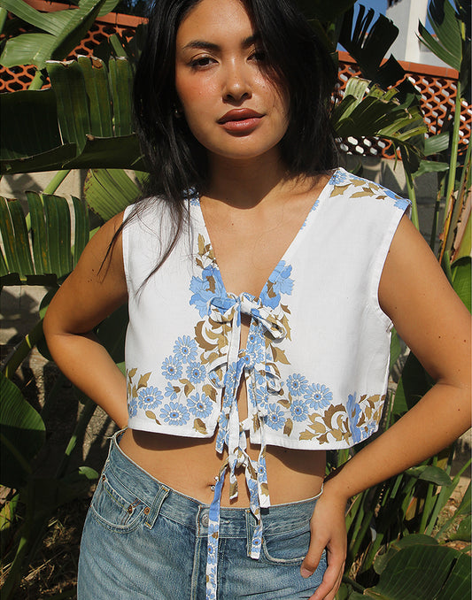 White Sleeveless Tie Front Blouse