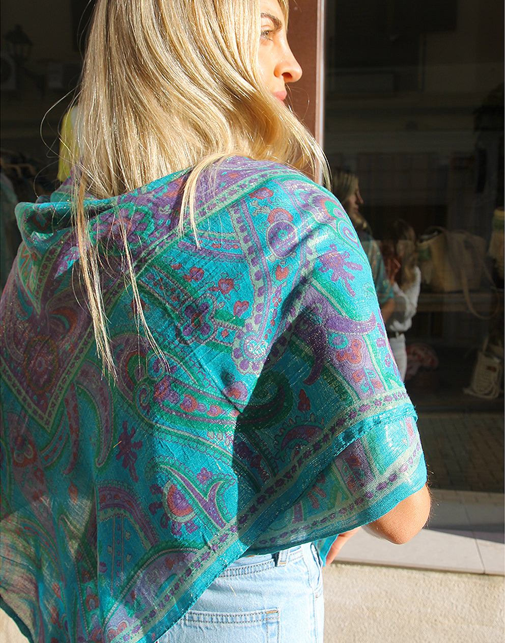 TURQUOISE PRINTED NECK SCARF