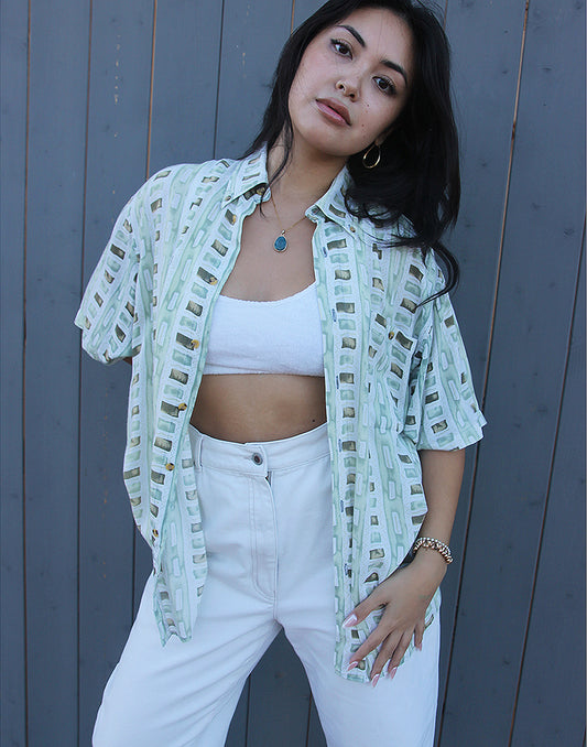 green and white vintage short sleeve shirt 