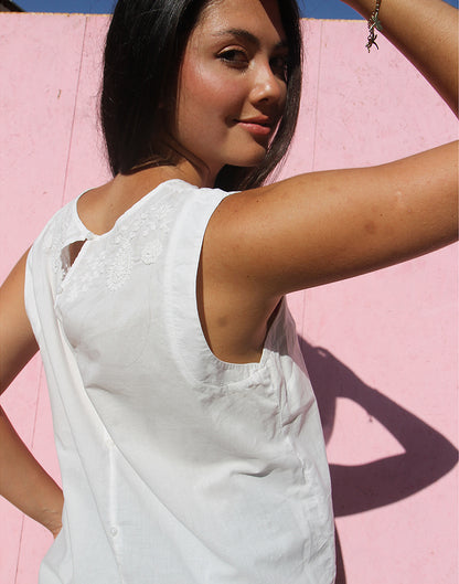 White Cotton Top with Embroidery