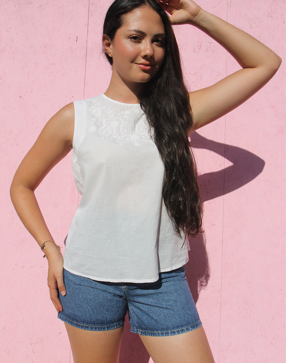White Cotton Top with Embroidery