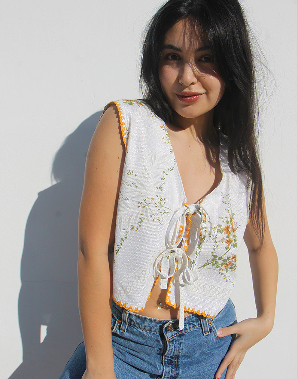 White Tie Front Top