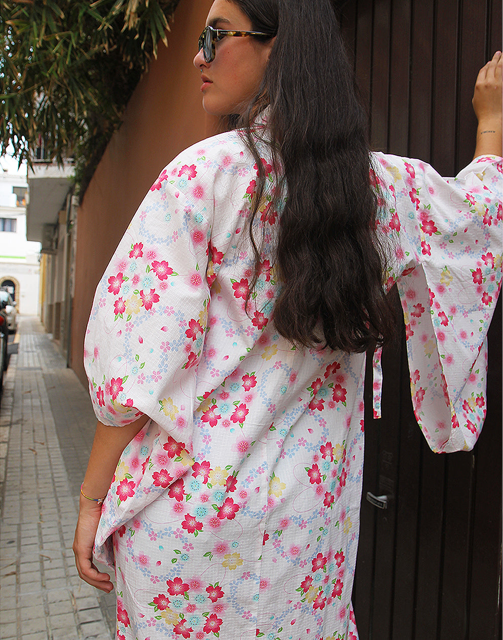 Original Vintage White & Pink Floral Kimono Cotton Duster Jacket