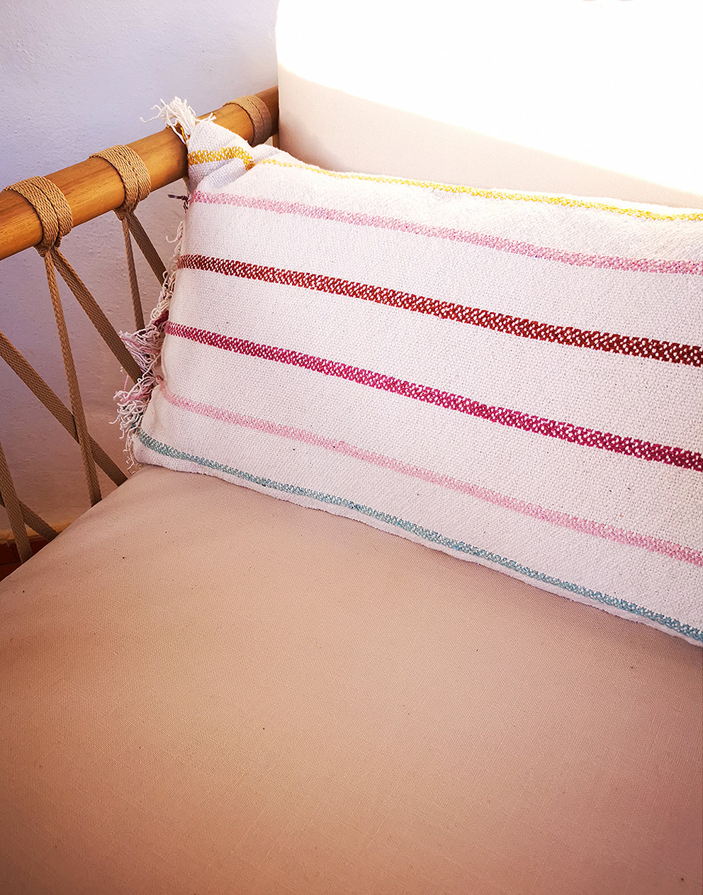 Large White Cushion with Stripes