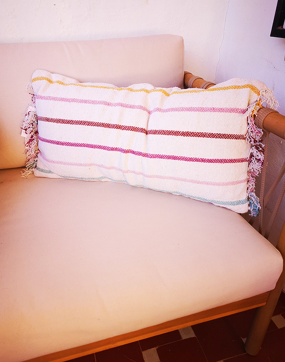 Large White Cushion with Stripes