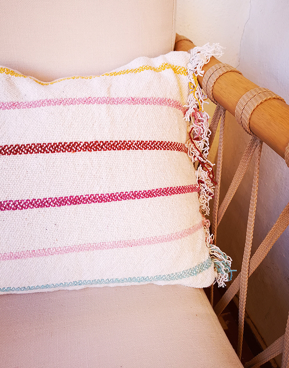 Large White Cushion with Stripes