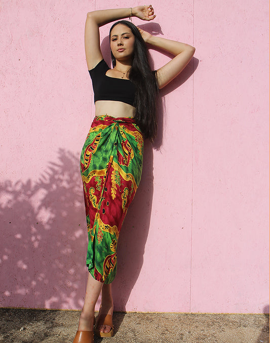 Long Wrap Skirt in Multi Colour Print