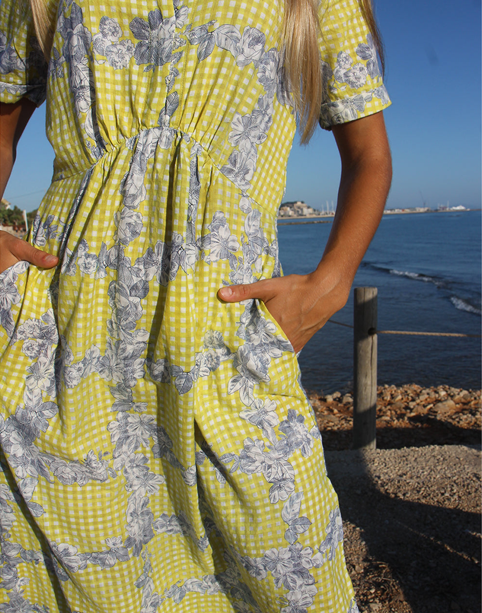 Yellow Check Midi Dress