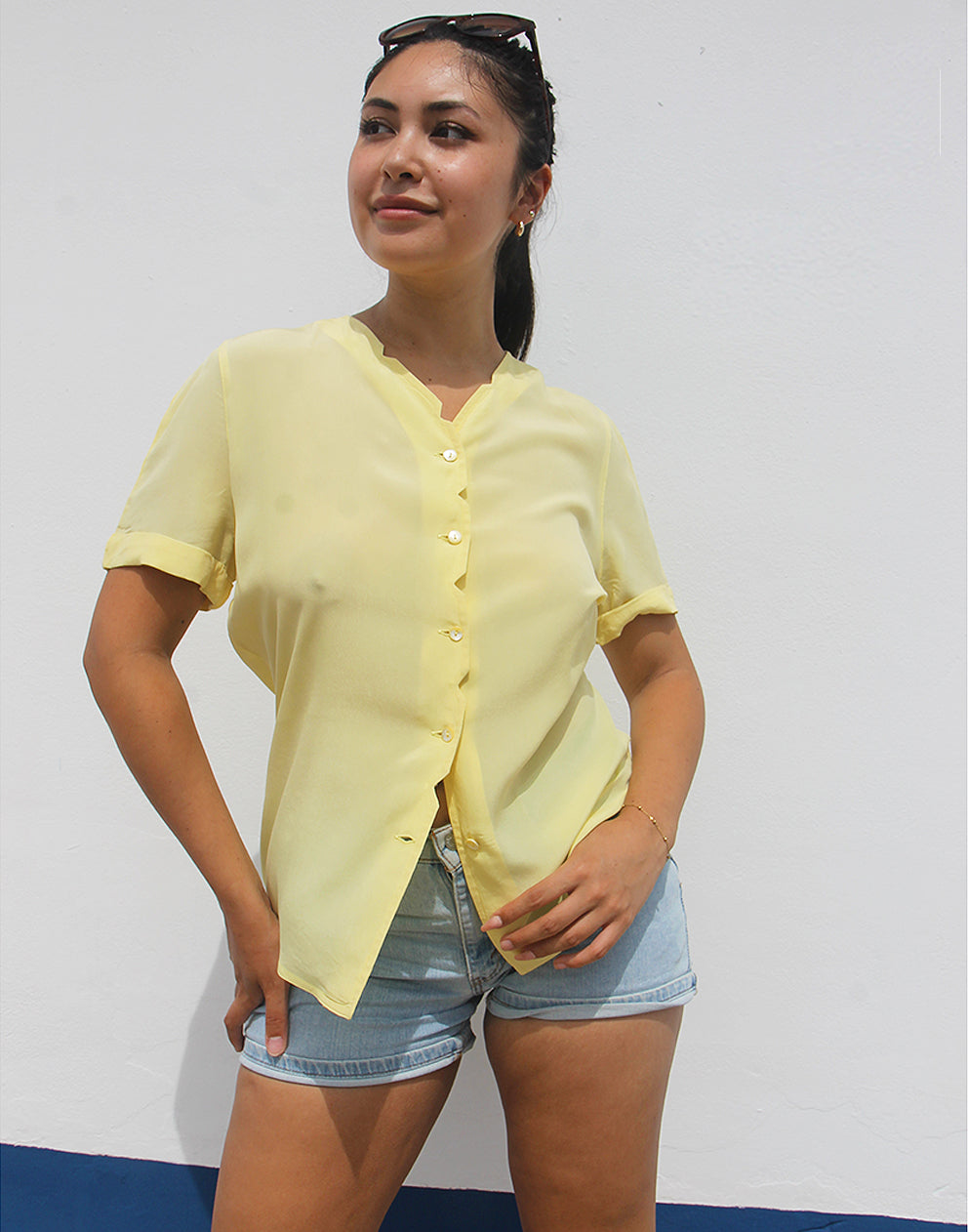 Yellow Short Sleeve Silk Blouse - EU40