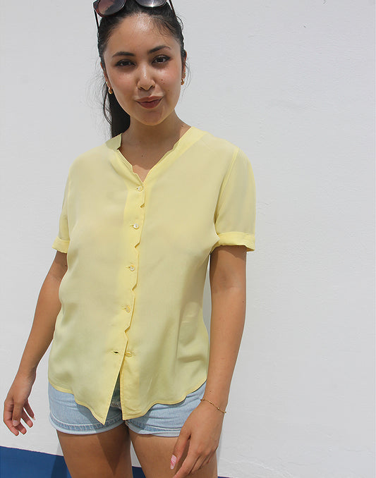 Yellow Short Sleeve Silk Blouse - EU40