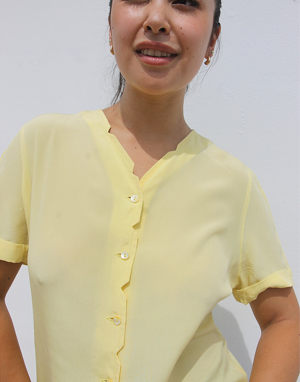 Yellow Short Sleeve Silk Blouse - EU40