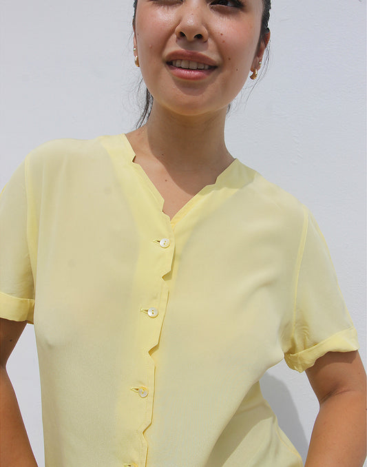 Yellow Short Sleeve Silk Blouse - EU40