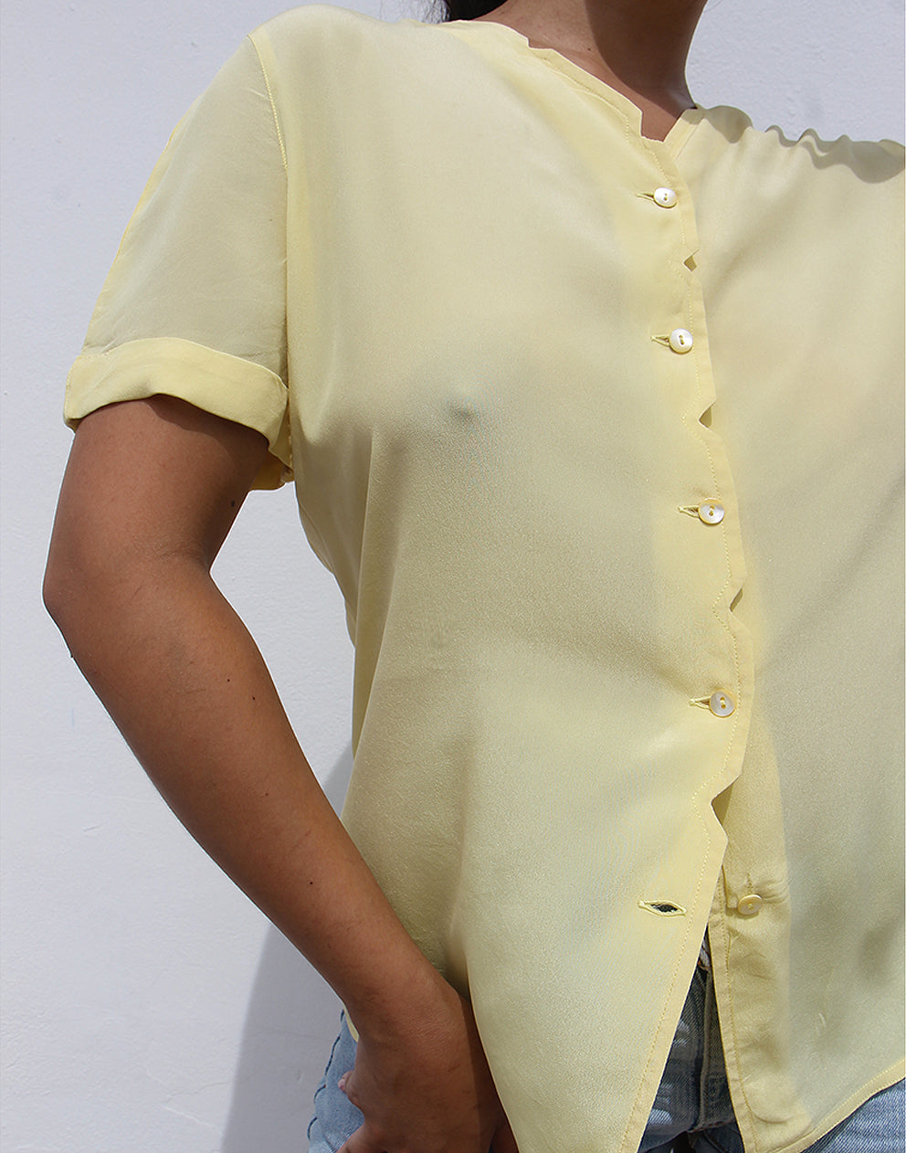 Yellow Short Sleeve Silk Blouse - EU40