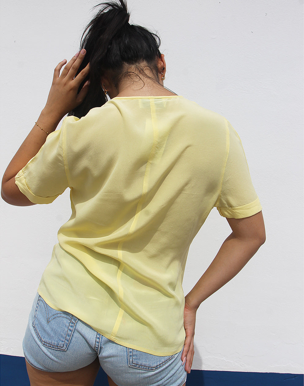 Yellow Short Sleeve Silk Blouse - EU40