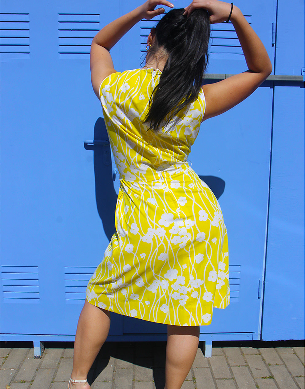 Yellow Cotton Sleeveless Dress with Pockets