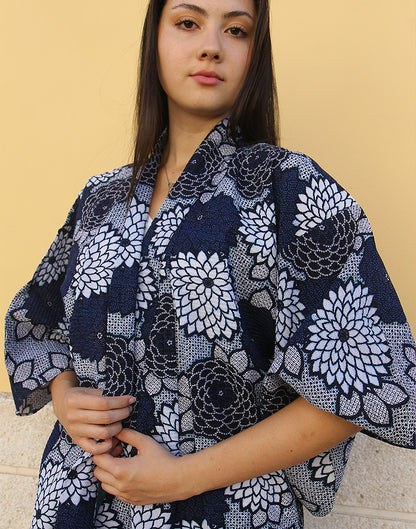 Navy Floral Yukata Kimono