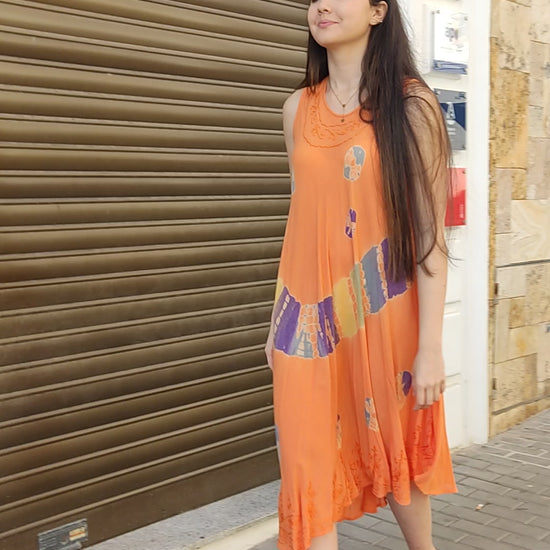 Orange Printed Boho Dress 
