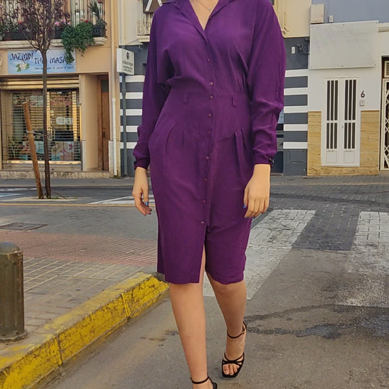 Long Sleeve Shirt Dress in Purple