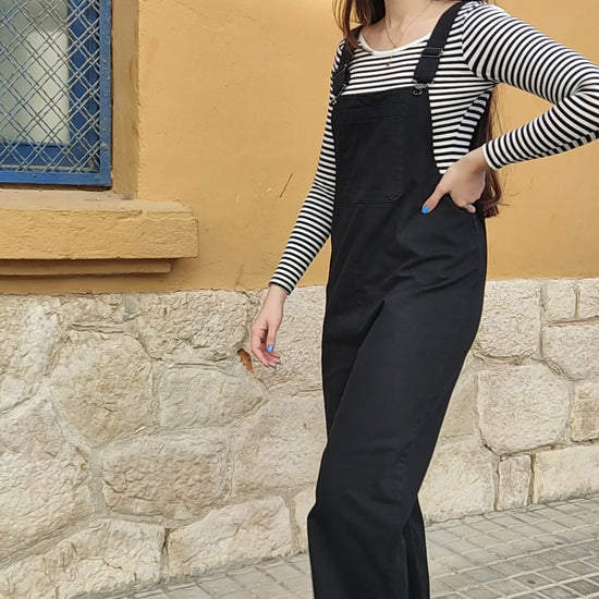 Wide Leg Dungarees in Black 