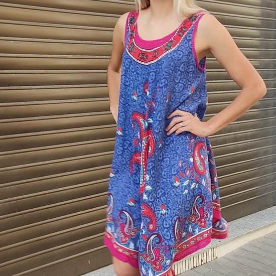 Printed Trapeze Dress in Blue