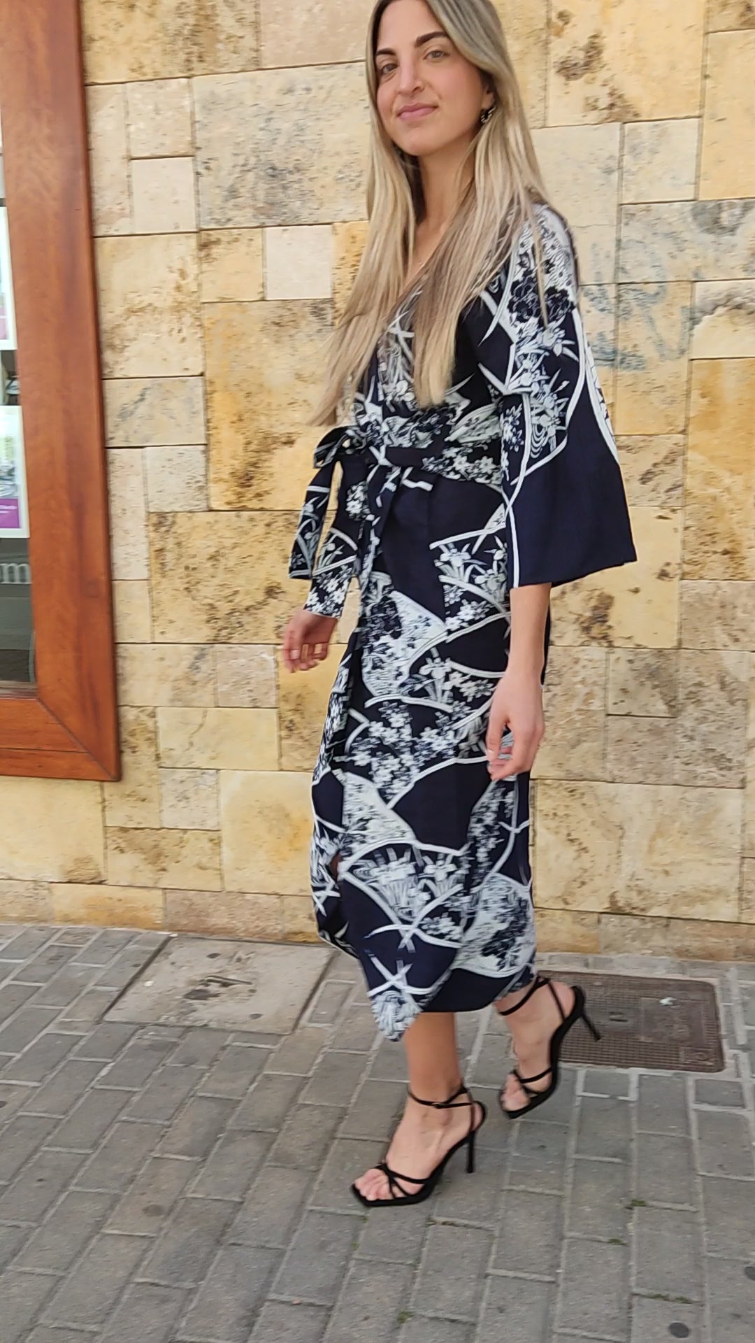 Wrap Dress in Navy Blue Floral Print