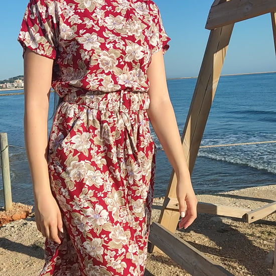 Red Floral Midi Dress