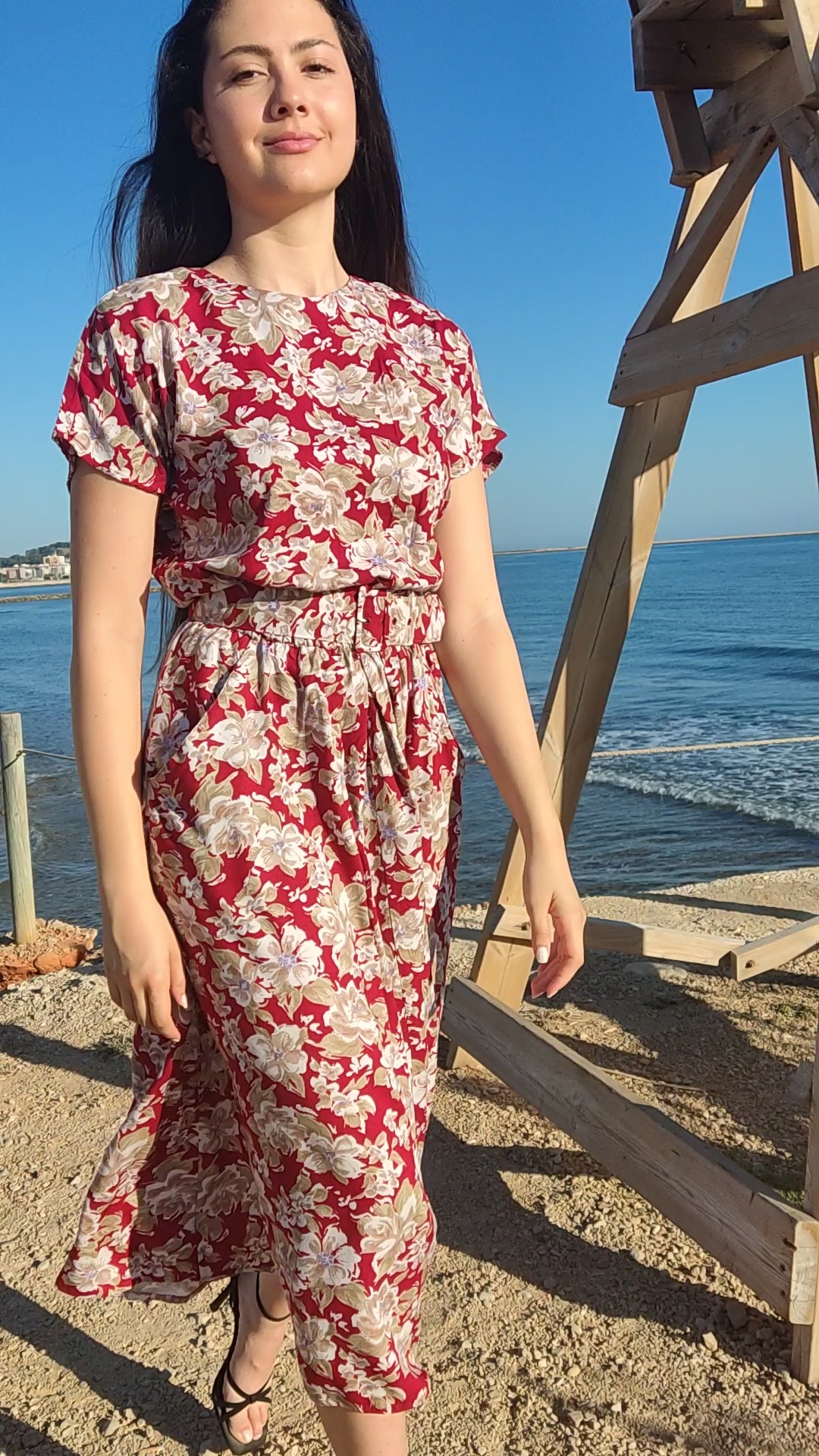 Red Floral Midi Dress