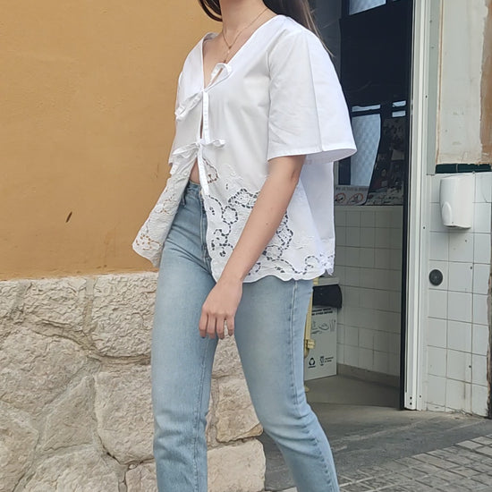 Tie Front Blouse in White