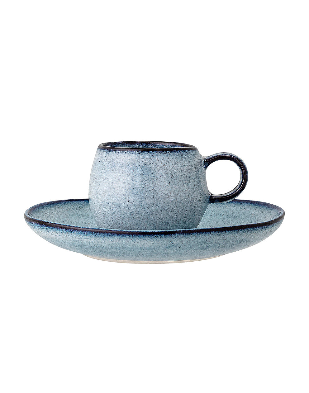 Handcrafted Blue Stoneware Espresso Cup & Saucer