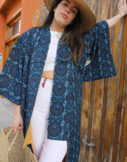 Long Kimono in Retro Print