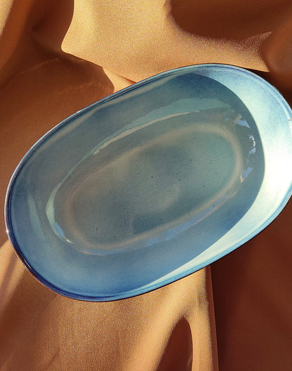 Medium Handmade Blue Natural Stoneware Serving Bowl