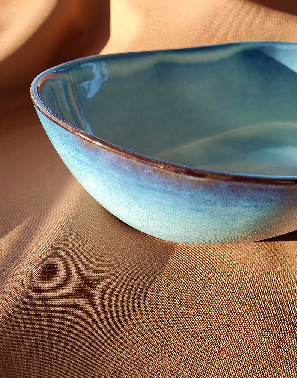 Medium Handmade Blue Natural Stoneware Serving Bowl