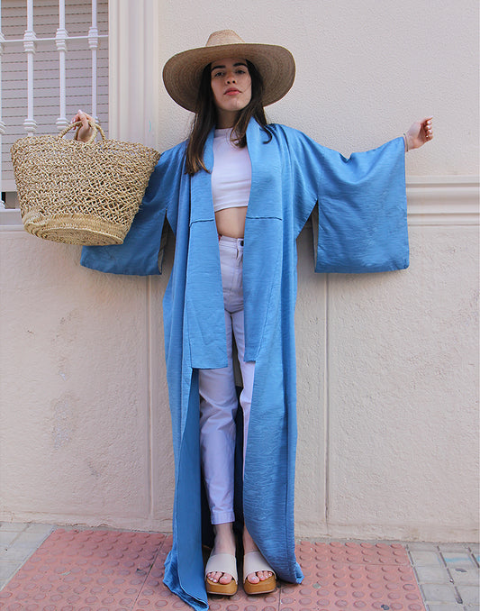 Pale Blue Full Length Original Vintage Kimono Jacket
