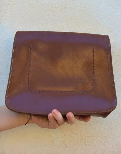 Dark Brown Real Leather Handbag with Cross Body Strap