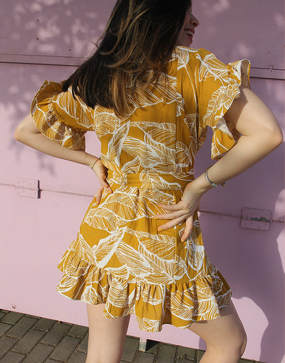 Cotton Dress in Yellow Floral Print
