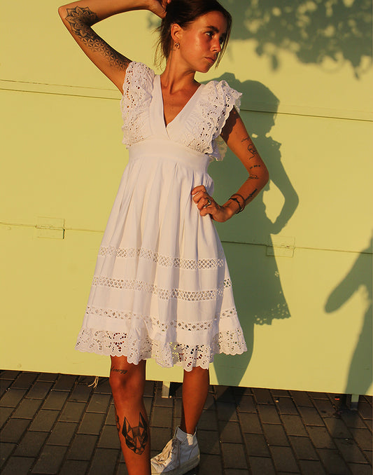 White Broiderie Anglaise Sleeveless Dress