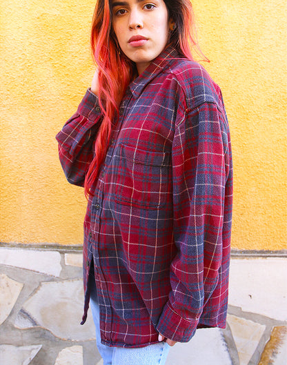 Thick Flannel Shirt in Red & Grey Check