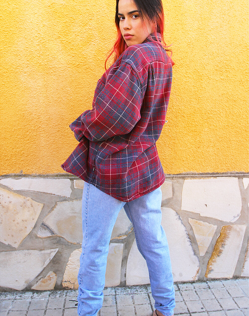 Thick Flannel Shirt in Red & Grey Check
