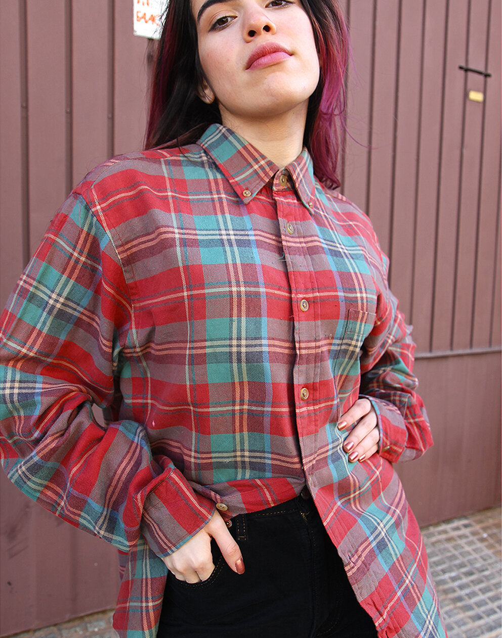 Green shirt red outlet flannel