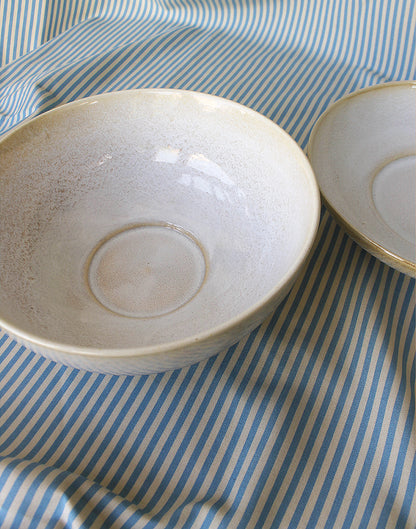 White Large Serving Bowl in Natural Stoneware